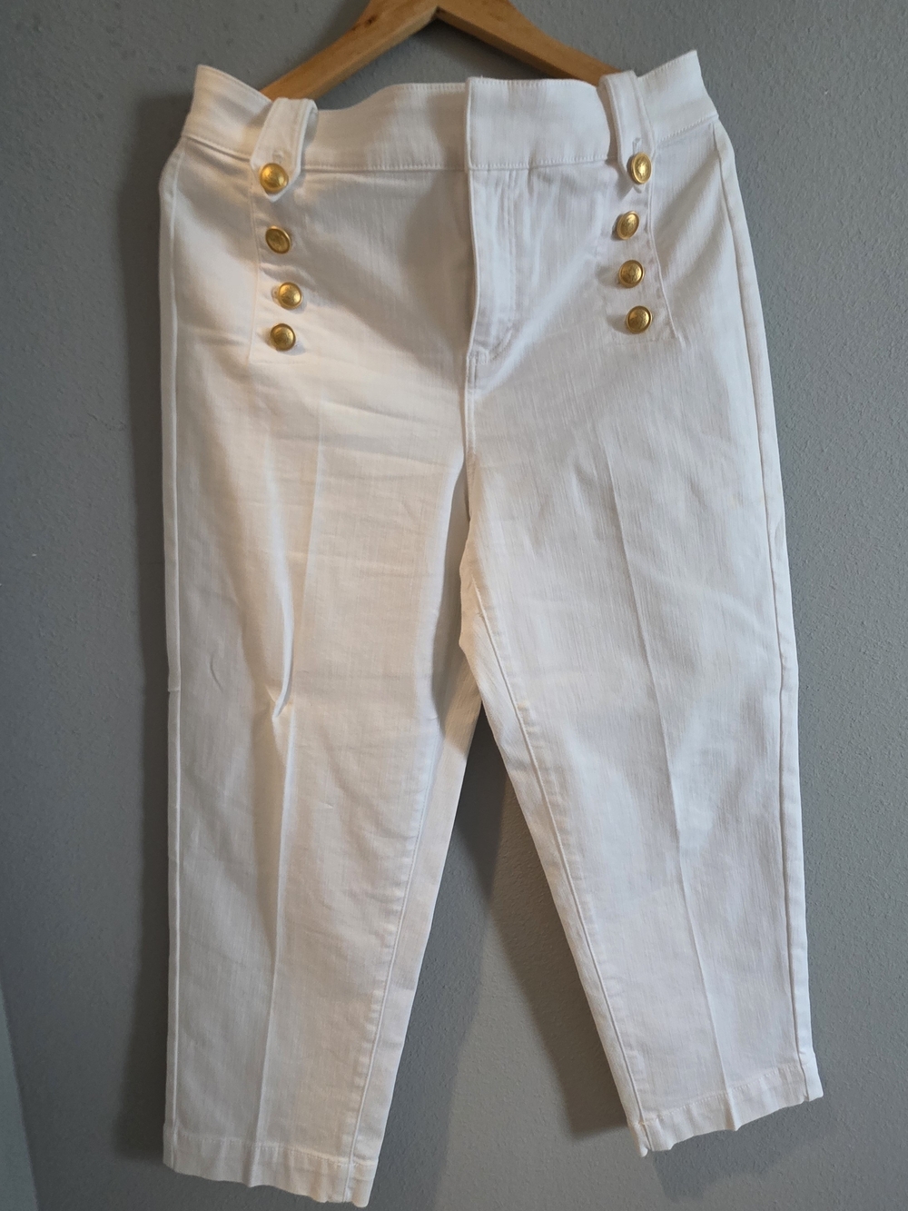 Talbots White Girls' Button-Front Capri Pants with Gold Accents